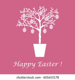 Cute vector illustration with Easter eggs decorated tree. Design for banner, poster or print. 