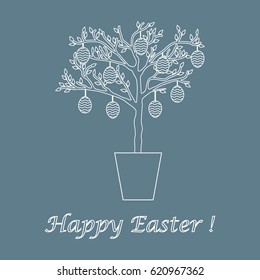 Cute vector illustration with Easter eggs decorated tree. Design for banner, poster or print. 