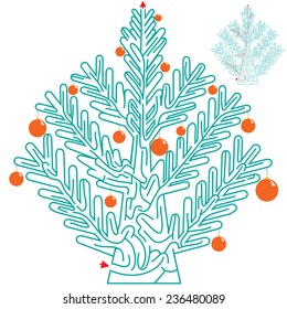 Cute Vector Illustration of Education Maze or Labyrinth Game for Preschool Children with Cartoon Spruce. Funny labyrinth. Vector New Year Fir-tree. Eps 8