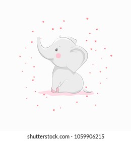 Cute vector illustration with elephant baby for baby wear and invitation card.