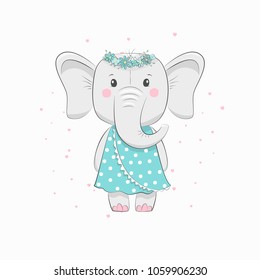 Cute vector illustration with elephant baby for baby wear and invitation card.