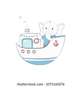 Cute vector illustration with elephant baby for baby wear and invitation card.