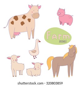 Cute vector illustration of farm animals.