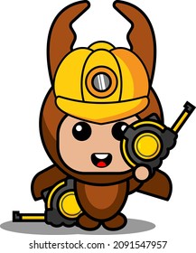 cute vector illustration fighting beetle animal mascot costume cartoon character holding saw meter