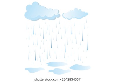 Ilustração vetorial bonito de nuvens fofas com quedas de chuva coloridas, fundo do céu pastel, desenho de tempo cartoon, padrão perfeito para impressões infantis, tecido, papéis de parede e arte digital

