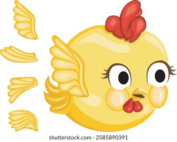 A cute vector illustration of a flying chicken with four wing variations, ideal for animation projects, games, and character design. Fully editable EPS file included!