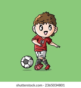 Cute Vector Illustration of Football player. Football Player Illustration. Football Player Kick Ball. Soccer Player Illustration.