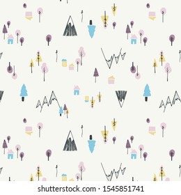 Cute vector illustration of four seasons. Scandinavian seamless.Vector illustration