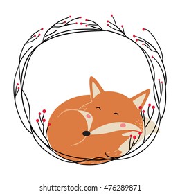 Cute vector illustration with fox in autumn.