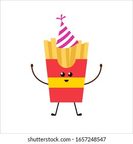 Cute vector illustration with a French fries in the cap. Colorful Fast food vector isolated on background