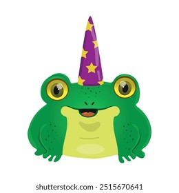 Cute vector illustration of a frog for Halloween, frog with wizard hat. vector illustration.