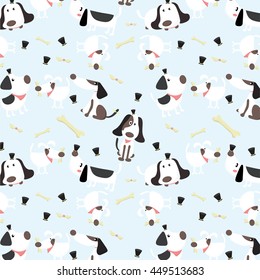 Cute vector illustration with fun puppies in pattern.