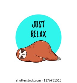 Cute vector illustration. Funny cartoon sloth lying