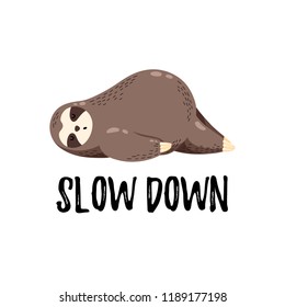 Cute vector illustration. Funny cartoon sloth lying