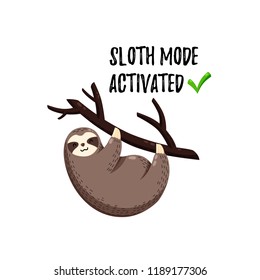 Cute vector illustration. Funny cartoon sloth hanging on a branch