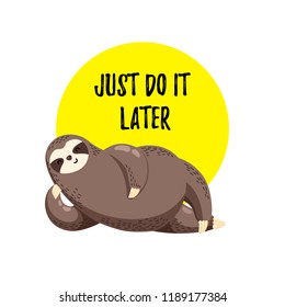 Cute vector illustration. Funny cartoon sloth lying