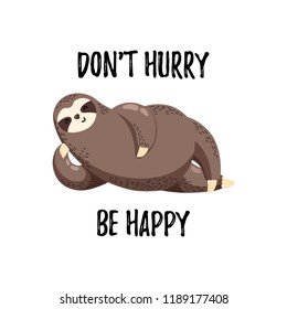 Cute vector illustration. Funny cartoon sloth lying