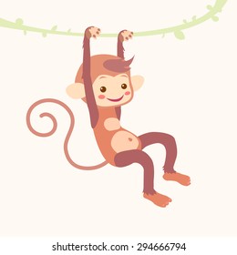 cute vector illustration, funny cartoon monkey in the jungle