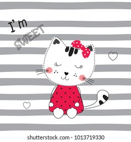 Cute vector illustration with funny cat for t-shirt design
