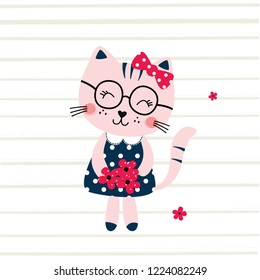 Cute vector illustration with funny cat for baby shower, greeting card, invitation, t-shirt design