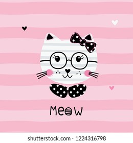Cute vector illustration with funny cat for baby shower, greeting card, invitation, t-shirt design