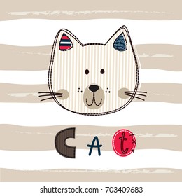 Cute vector illustration with funny cat for kids design