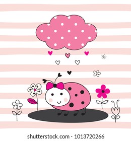 Cute vector illustration with funny ladybug and wildflowers for baby shower, greeting card, t-shirt design