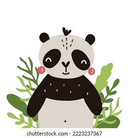 Cute vector illustration of funny panda in bright colors isolated on white background for your design