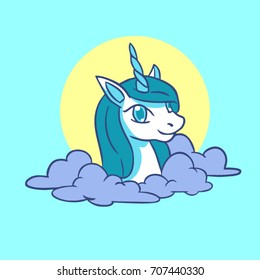 Cute vector illustration with funny unicorn. T shirts design element.