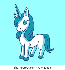 Cute vector illustration with funny unicorn. T shirts design element.