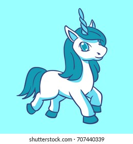 Cute vector illustration with funny unicorn. T shirts design element.