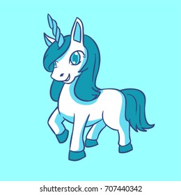Cute vector illustration with funny unicorn. T shirts design element.