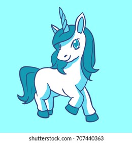 Cute vector illustration with funny unicorn. T shirts design element.