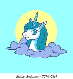 Cute vector illustration with funny unicorn. T shirts design element.