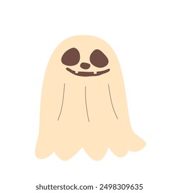 Cute vector illustration of a ghost with a smiling face isolated on white background. Vector hand drawn Ghoul illustration