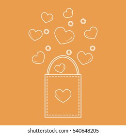 Cute vector illustration of gift bag with hearts. Design for banner, flyer, poster or print. Greeting card Valentine's Day.