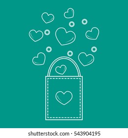 Cute vector illustration of gift bag with hearts. Design for banner, flyer, poster or print. Greeting card Valentine's Day.