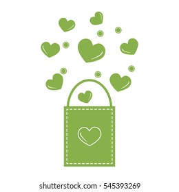 Cute vector illustration of gift bag with hearts. Design for banner, flyer, poster or print. Greeting card Valentine's Day.