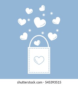 Cute vector illustration of gift bag with hearts. Design for banner, flyer, poster or print. Greeting card Valentine's Day.