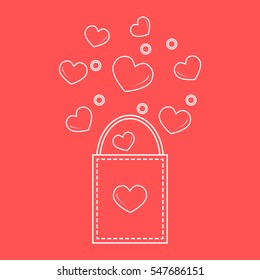 Cute vector illustration of gift bag with hearts. Design for banner, flyer, poster or print. Greeting card Valentine's Day.