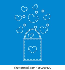 Cute vector illustration of gift bag with hearts. Design for banner, flyer, poster or print. Greeting card Valentine's Day.
