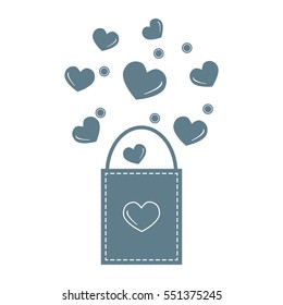 Cute vector illustration of gift bag with hearts. Design for banner, flyer, poster or print. Greeting card Valentine's Day.