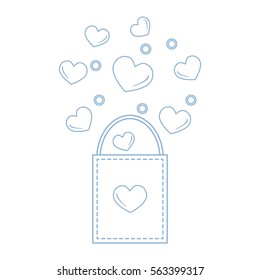 Cute vector illustration of gift bag with hearts. Design for banner, flyer, poster or print. Greeting card Valentine's Day.