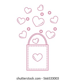 Cute vector illustration of gift bag with hearts. Design for banner, flyer, poster or print. Greeting card Valentine's Day.