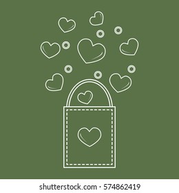 Cute vector illustration of gift bag with hearts. Design for banner, flyer, poster or print. Greeting card Valentine's Day.