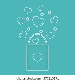 Cute vector illustration of gift bag with hearts. Design for banner, flyer, poster or print. Greeting card Valentine's Day.