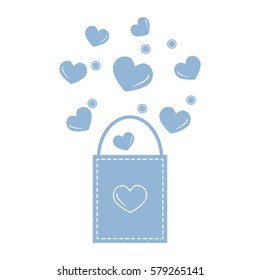 Cute vector illustration of gift bag with hearts. Design for banner, flyer, poster or print. Greeting card Valentine's Day.