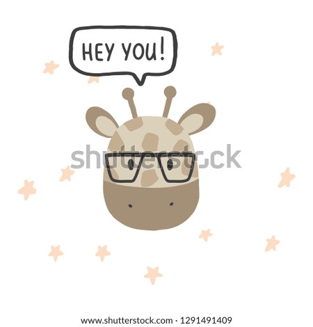 Cute vector illustration with giraffe baby for baby wear and invitation card.