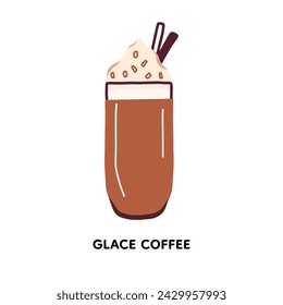 Cute vector illustration Glace coffee with cinnamon. Element isolated on white background. For menu, flyer, booklet, brochure, background, card, invitation. Restaurant coffee card.