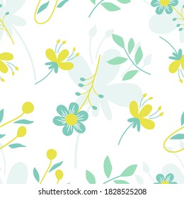 Cute vector illustration graphic of blue and yellow flower. Floral pattern background